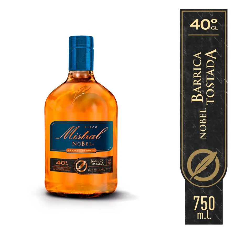 Pisco Mistral Nobel Barrica Tostada 40° botella 750 cc