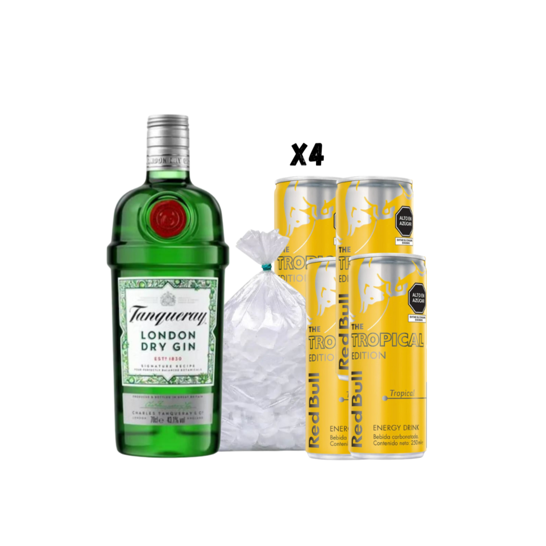 Promo Tanqueray London + 4 redbull yellow + Hielo