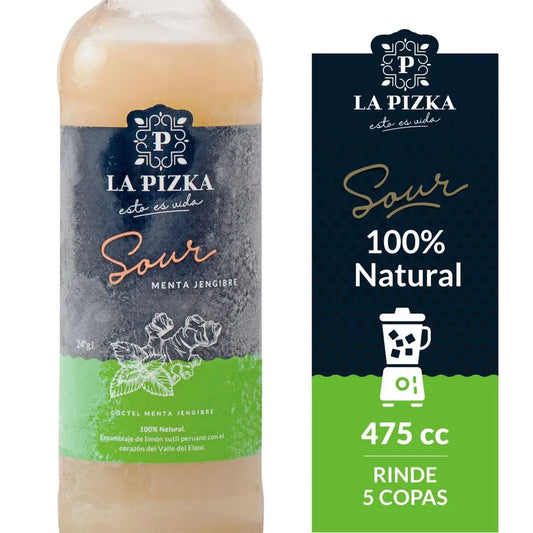 Cóctel Pisco Sour Natural La Pizka Menta Jengibre 24° botella 475 cc