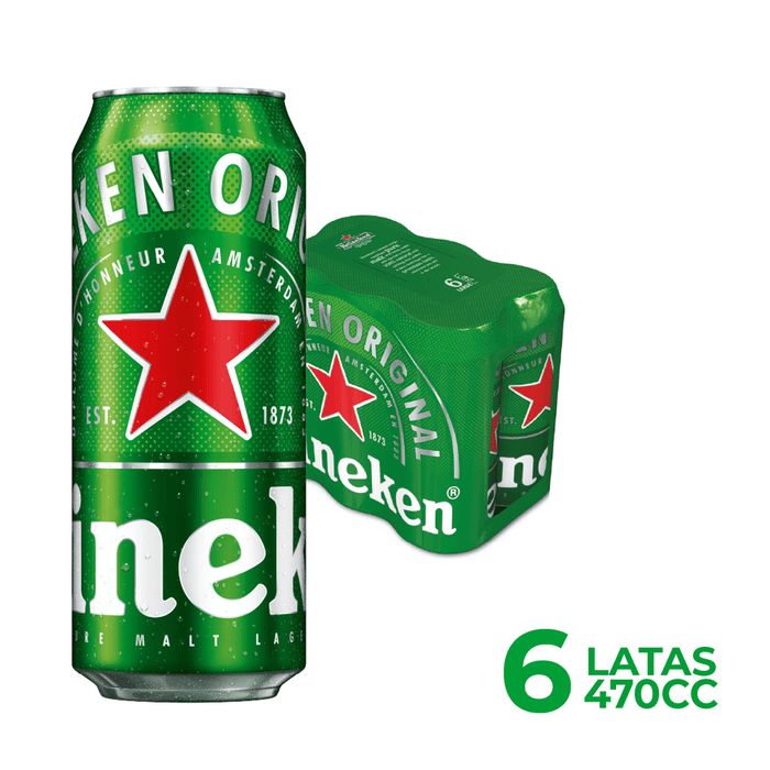 Pack 6 unid. Cerveza Heineken 5.0° Lata 470 cc